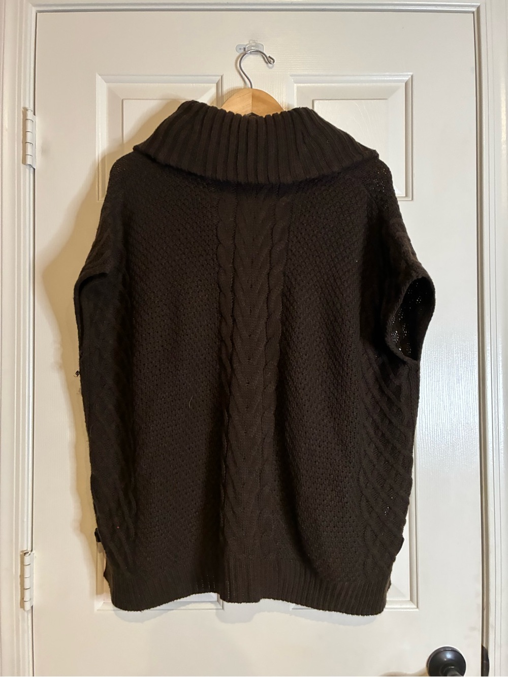 Saks Fifth Avenue Dark Brown Cable Knit Cowl Sweater - Picture 2 of 7